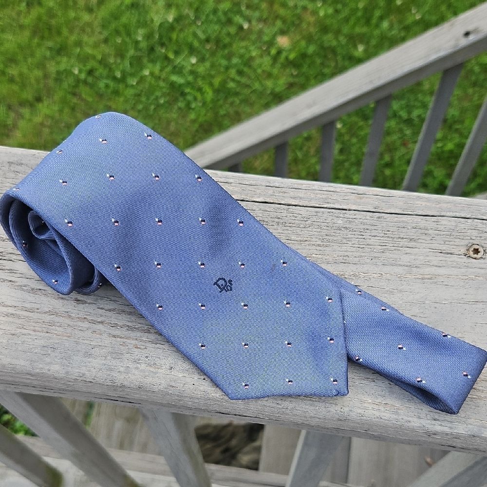 Christian Dior Blue Micro Dot Pattern Tie – Made in USA